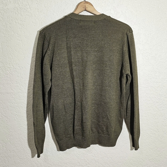 Oscar de la Renta Solid Green Cotton Blend Cardigan - Picture 2 of 3